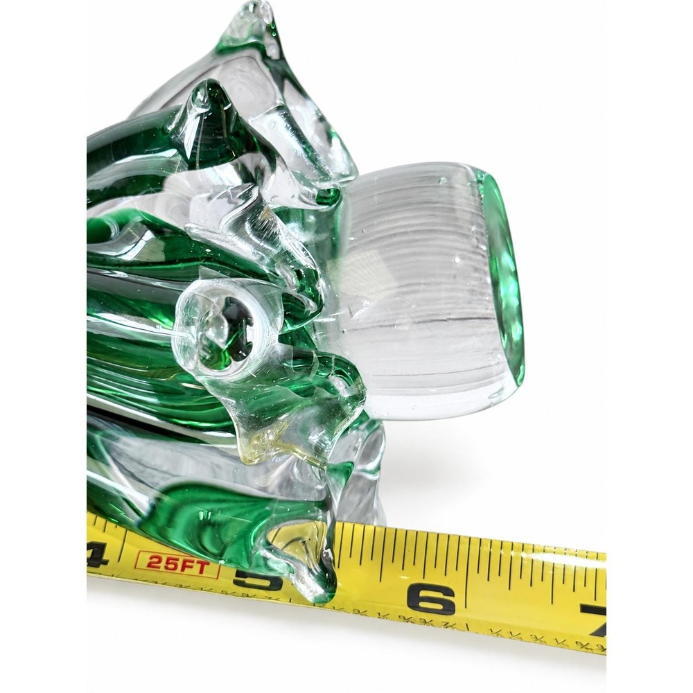 Vintage Murano Style 6" Green Clear Hand-Blown Art Glass Christmas Tree Figurine - Picture 4 of 7
